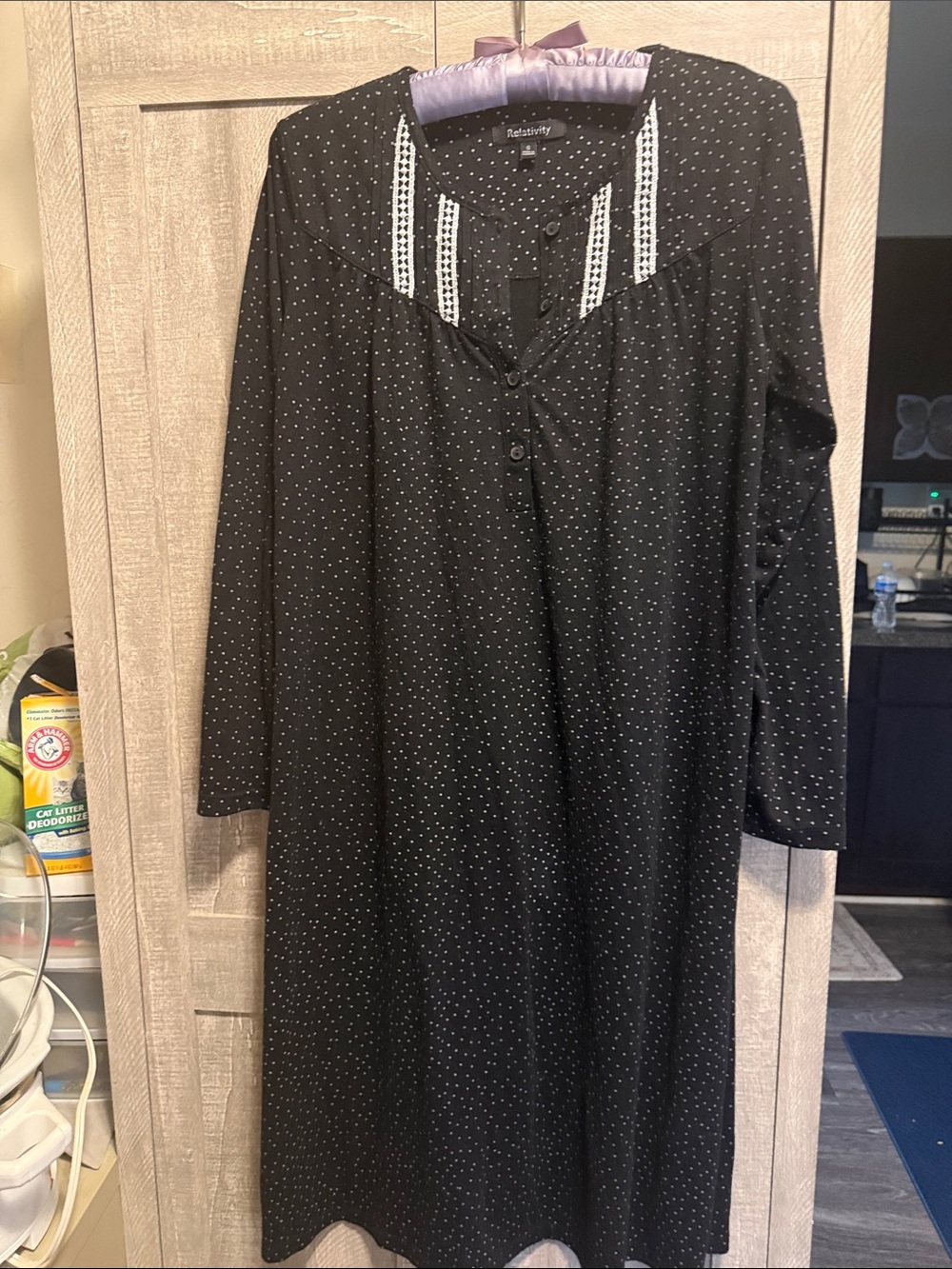 Relativity Black Polka Dot Long Sleeve pajama dress